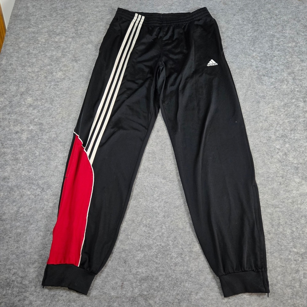 Adidas Mens Black Red Panel 3-Stripe Soccer Track Pants Medium